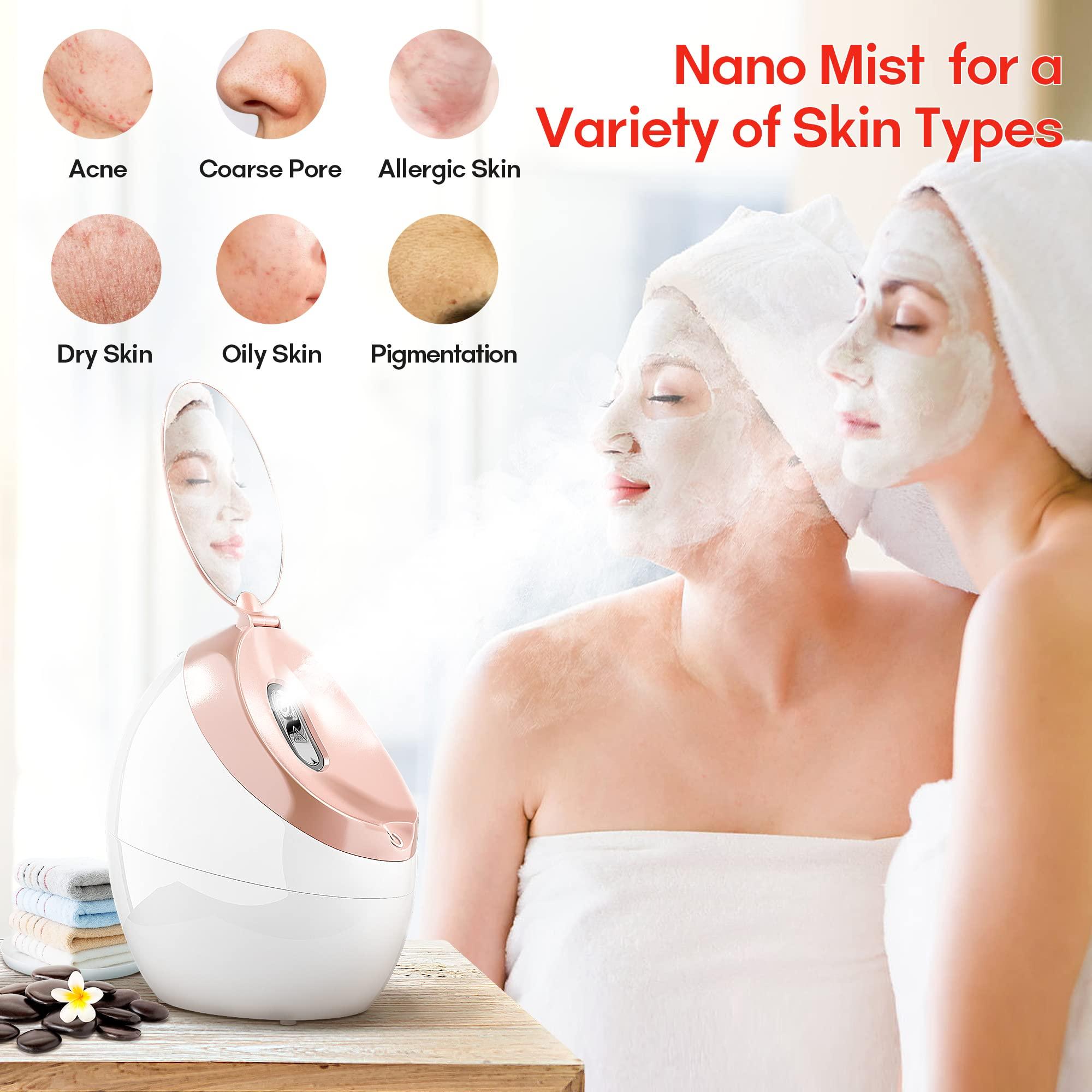 Kingsteam Facial Steamer- Professional Nano Ionic Facial Steamer- with HD Makeup Mirror - Oznoe Steamer - High Capacity - Suitable for Home with Mini Size