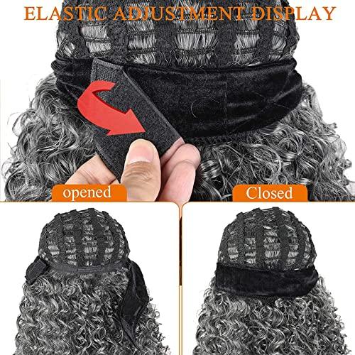 Oseti Oseti Curly Gray Headband Wig Long Wavy Headband Half Wigs for Black Women Grey Head Band Wigs, Water Wave Headband Wigs Heat Resistant Synthetic Long Wigs with Headband Attached for Black Women