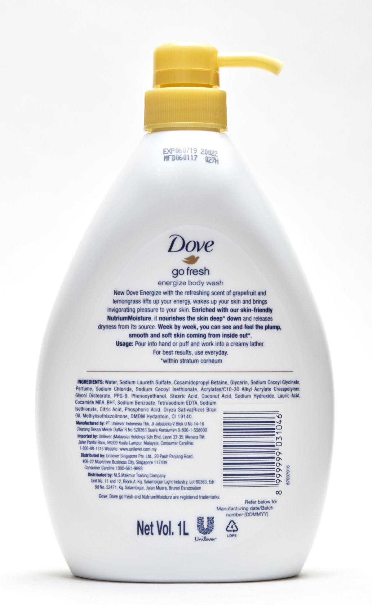 Dove Dove Go Fresh Energize Body Wash, Grapefruit and Lemongrass Scent, 33.8 Ounce (1 Liter) International Version