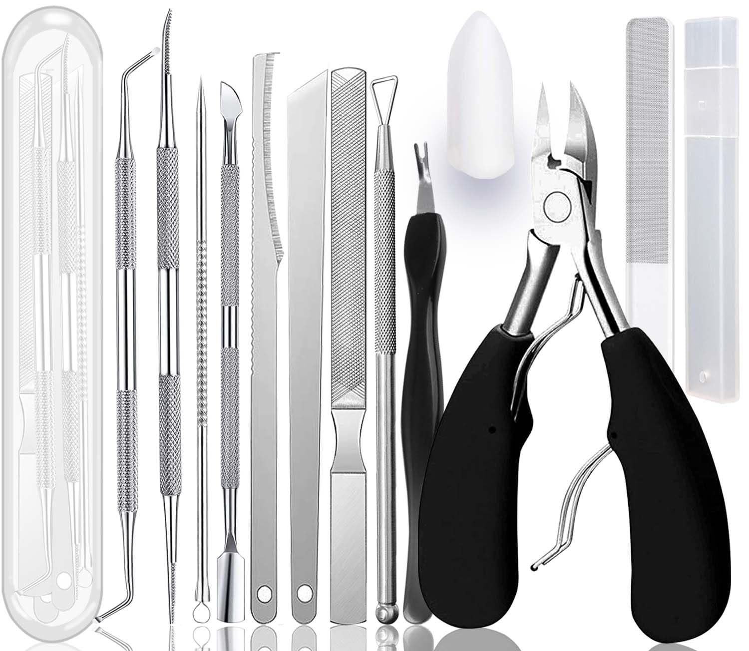 Geounzay Ingrown Toenail Pedicure Tool Kit, Nail File and Nail Lifter Pusher Double-Sided Nail Manicure Kit Stainless Steel Nail Care Treatment for Nail Correction Polish Pain Relief (11 Piece Set)