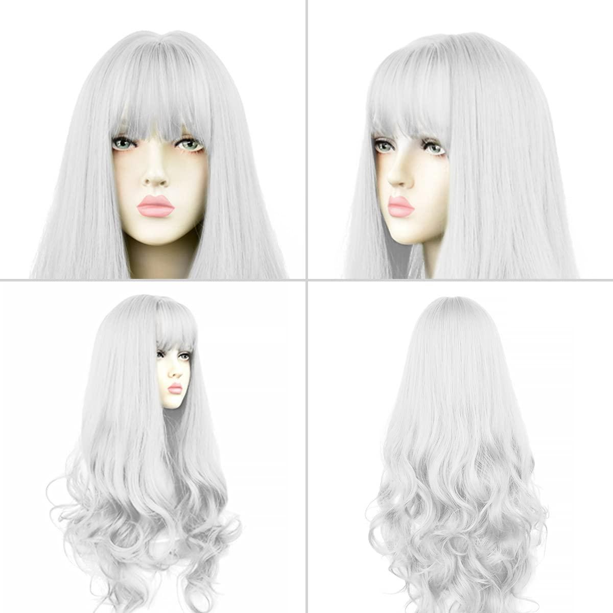 sorkwo sorkwo White Wig for Women Long White Wig Curly Wavy Hair Wigs for Daily Harajuku Lolita White Cosplay Wig Party Wig