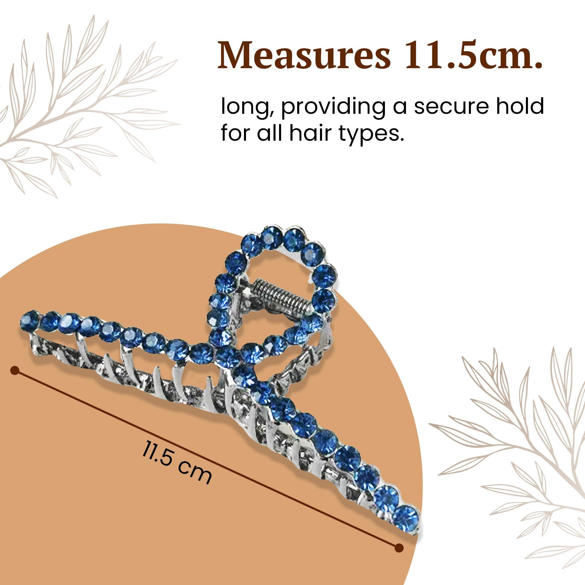 MalAAri MalAAri: Large Rhinestone Hair Claw Clips for Women, Wedding Hair Accessories, Bridal Hair Clips, Party Hair Clips, Prom, Special Events (Black Clip, Blue Stone)