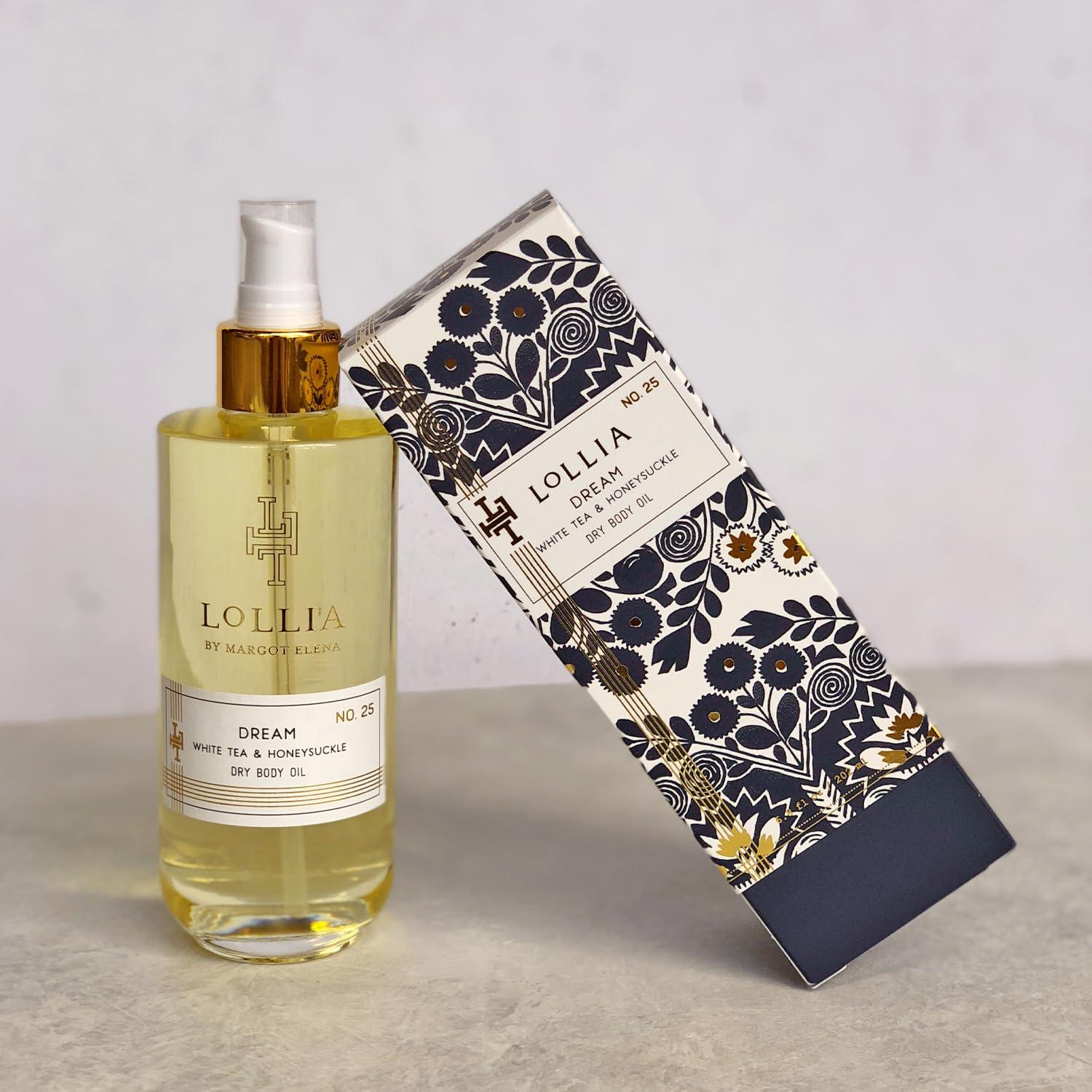 LOLLIA LOLLIA Dream Dry Body Oil, 6.8 Fl. Oz.  White Tea & Honeysuckle  Womens Body Oil, Scented Body Oil, Moisturizing Body Oil, Dry Body Oil for Women, For All Skin Types