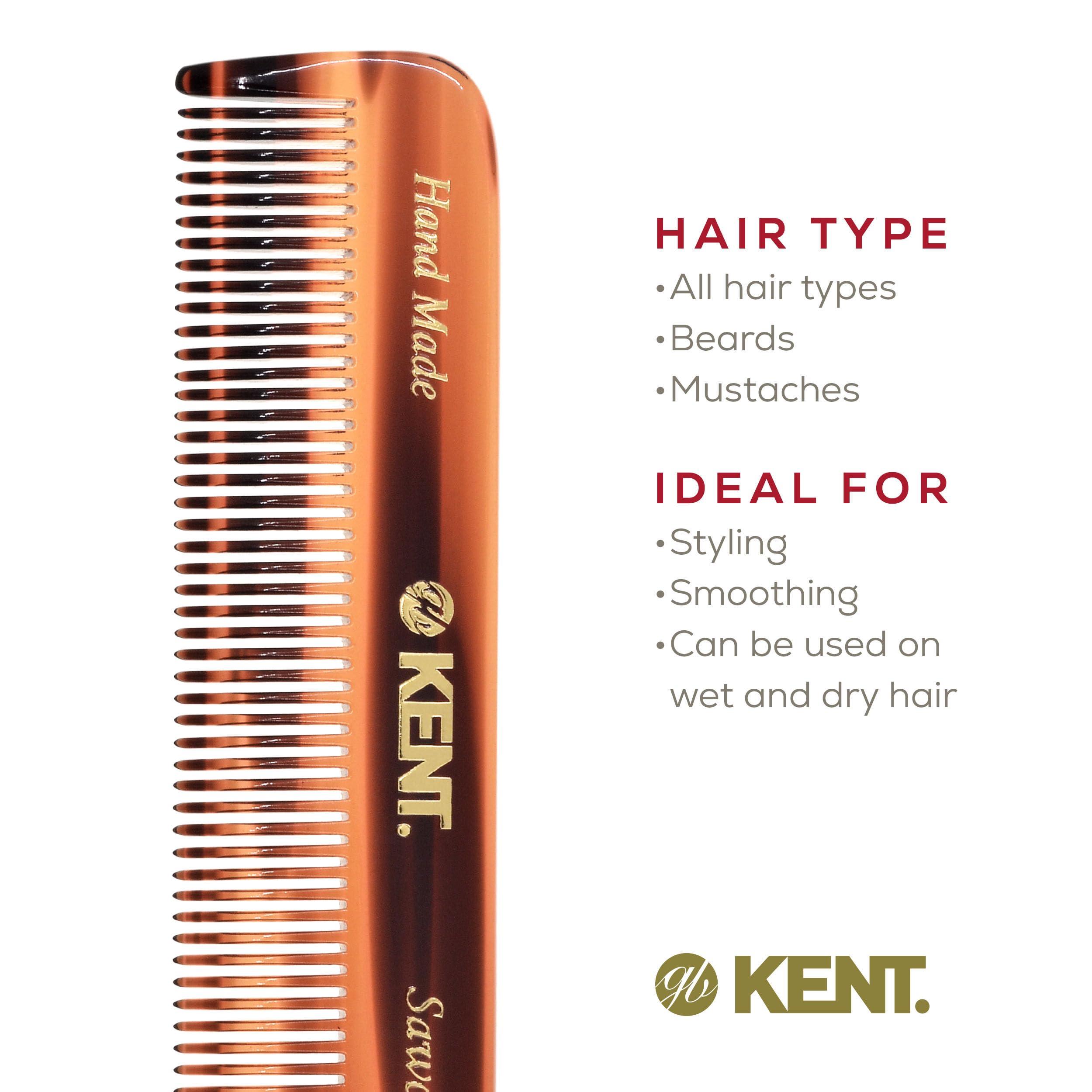 KENT Kent A FOT Handmade All Fine Tooth Pocket Comb for Men, Hair Comb Straightener for Everyday Grooming Styling Hair, Mustache and Beard, Use Dry or with Balms, Saw Cut and Hand Polished, Made in England