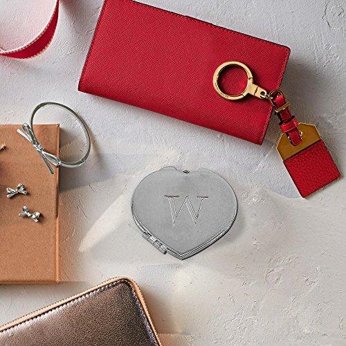 Ganz Ganz Compact Purse Mirror with Dual View, Monogram W in Center of Heart-Shape Metal Case.