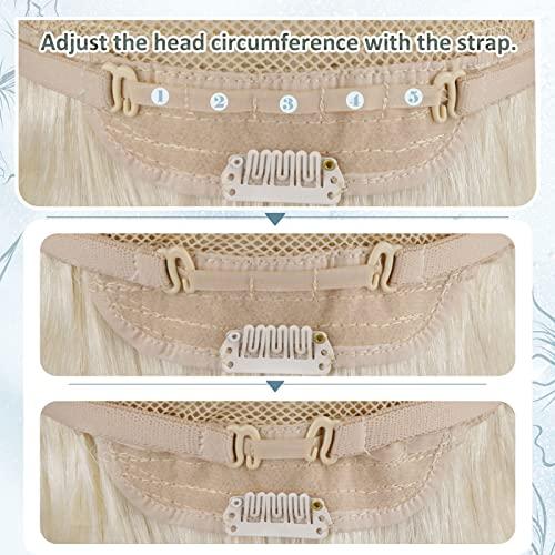 RUNATURE RUNATURE U Part Wig Human Hair Straight U Wigs Human Hair U Part Golden Blonde with Light Blonde Half Head Wig Natural Hair 14 Inch 120 Gram Short U Part Human Hair Wig Silky