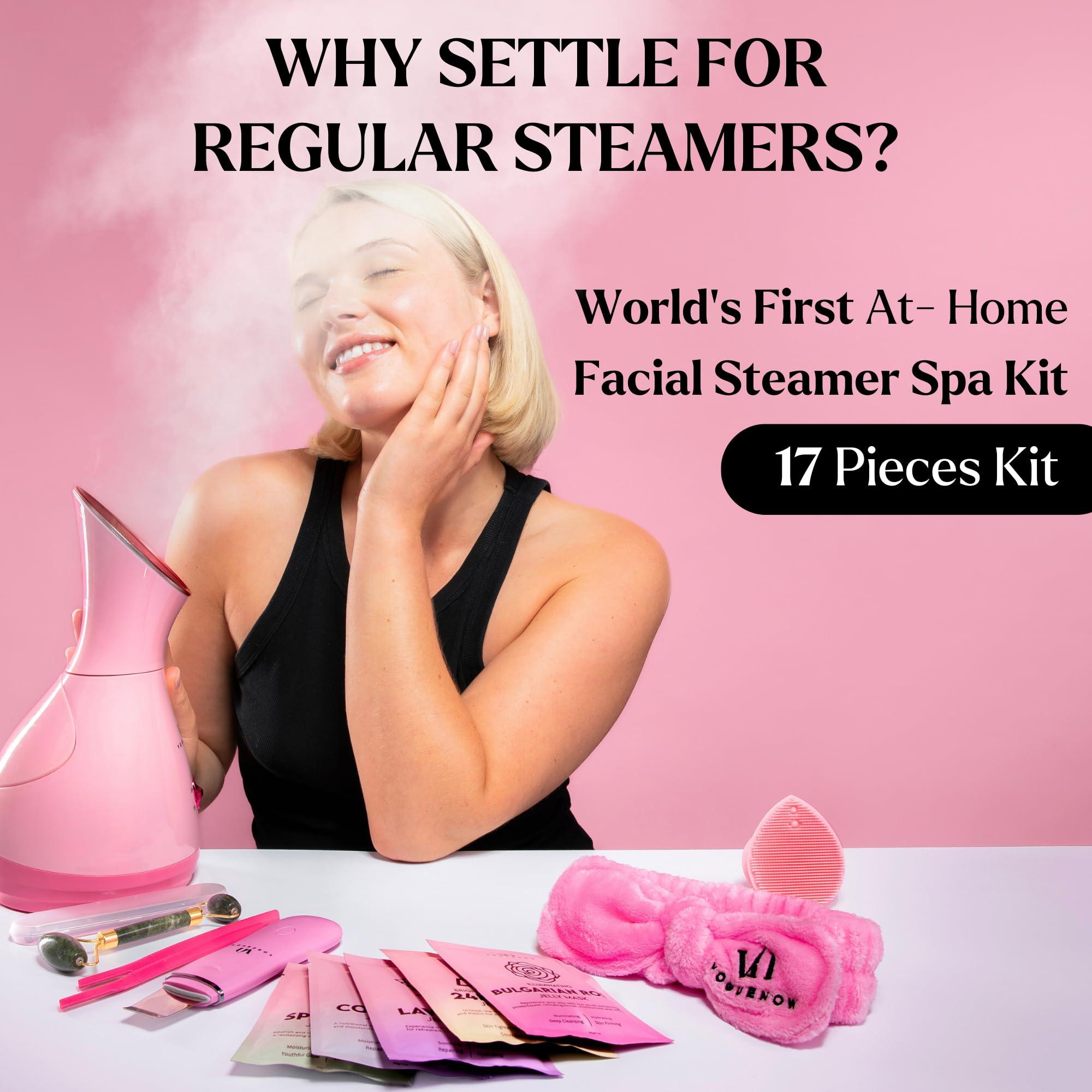 VogueNow Facial Steamer Spa Kit with Complimentary 17 Skin Care Tools | Face Steamer for Facial Deep Cleaning with Towel Warmer & Humidifier Mode| Self Care Gifts for Women, Spa Gifts, Birthday Gifts for Women