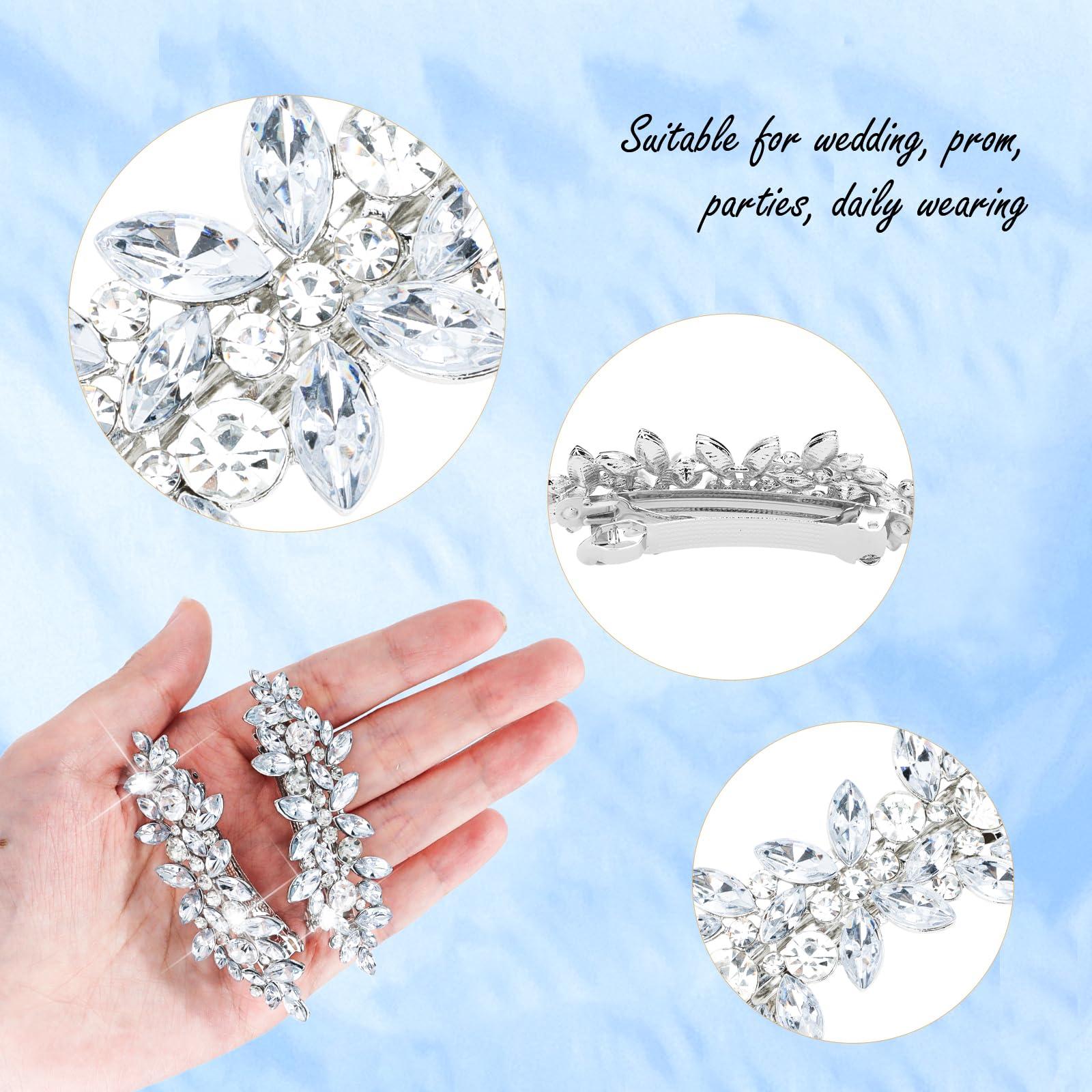 WHAVEL WHAVEL 4PCS Silver Hair Clips Rhinestone Hair Clips Bride Rhinestone Barrettes Fancy Hair Clips Wedding Prom Formal Hair Accessories for Women
