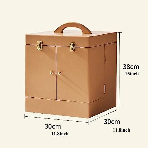 BITACS Makeup Box Makeup Organizer Solid Wood Makeup Organizer Box,Portable Large Capacity Skincare Storage Cabinet With Mirror, Cosmetic Display Case With Drawers, Brush Perfume Jewelry Lipsticks (Coffee)
