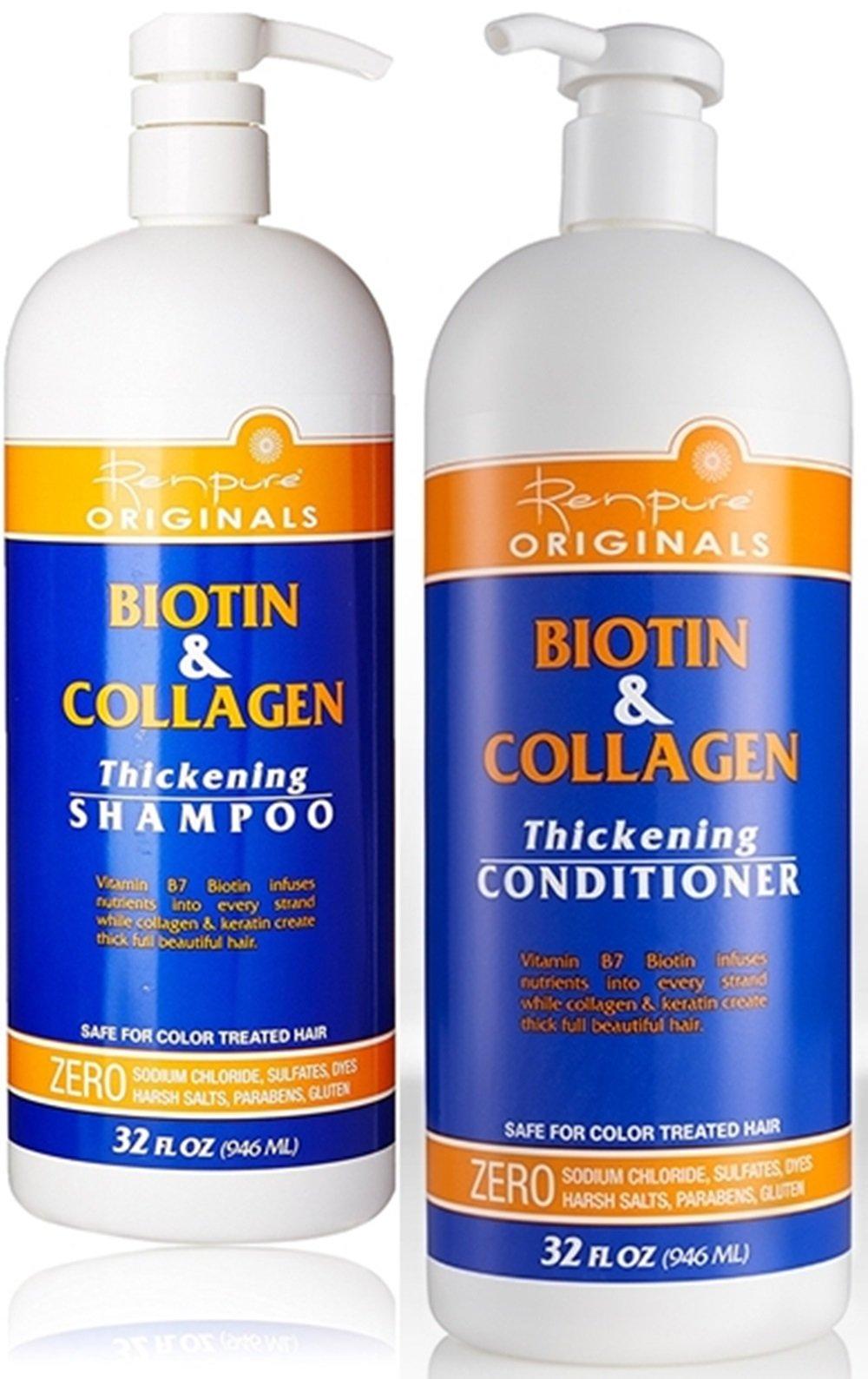RENPURE Renpure Originals Biotin & Collagen Thickening Shampoo And Conditioner Set 32 Oz (Zero Sodium Chloride, Sulfate, Dyes Harsh Salts, Parabens, Gluten)