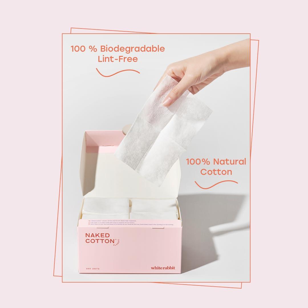 White Rabbit White Rabbit - Naked Cotton Classic - Premium Facial Cotton Pads - for Makeup Remover, Toner, Mask - 100% Cotton, Unbleached, Lint-Free - Extra Soft & Durable - Natural & Cruelty-Free - 100 Count