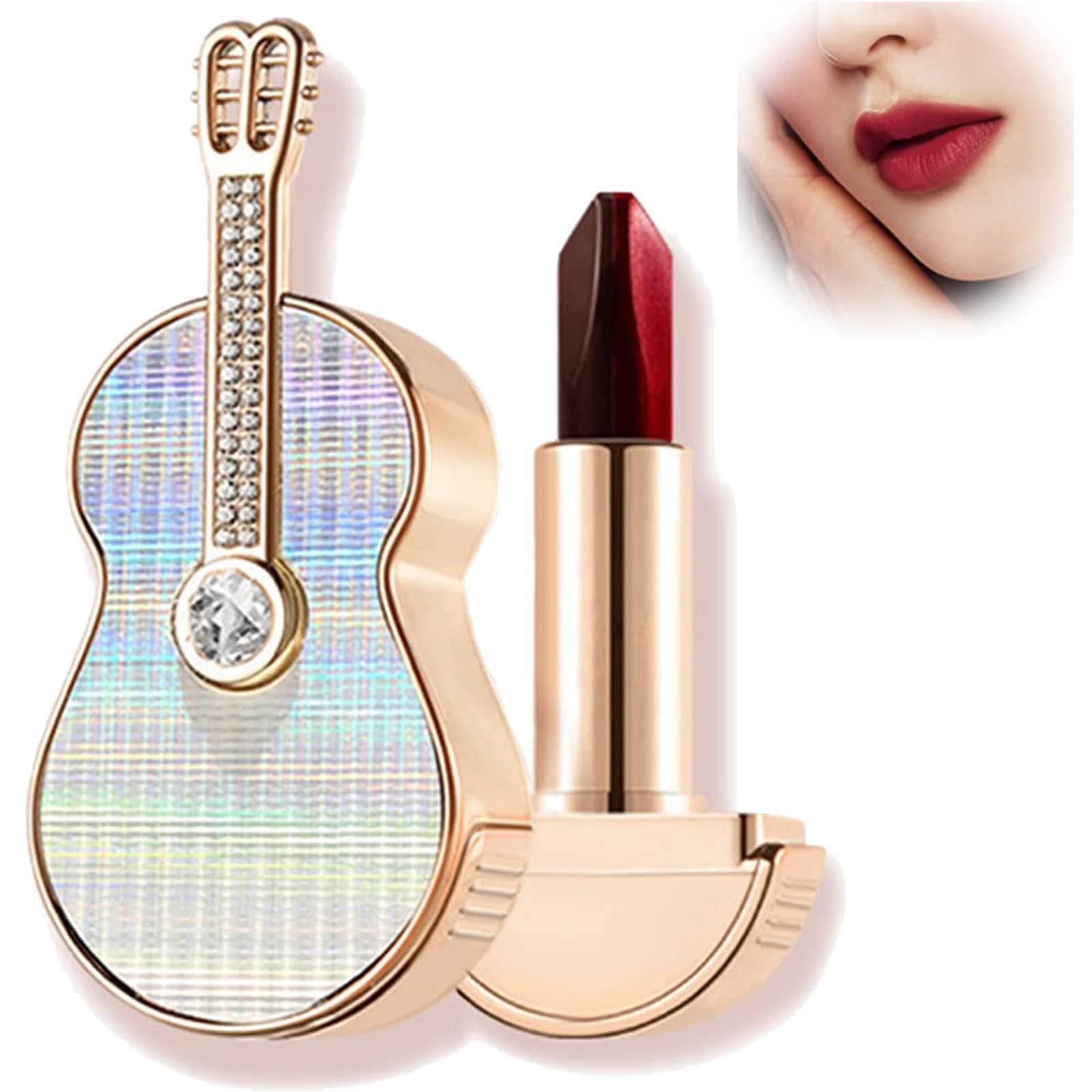Tracuna Tracuna 3 Colors in 1 Guitar Lipstick, Rainbow Guitar Shaped Lipstick, Matte Lip Glaze Moisturizing Violin Lipstick, Velvet Matte Lipstick Long Lasting Waterproof, Women\'s Makeup (B)