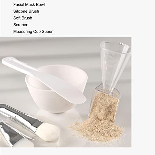 Pongnas Face Mask Mixing Bowl Set, DIY Facial Mask Tool Silicone Brush Soft Bristle Brush Mixing Bowl Mask Applicator Measuring Cup Set