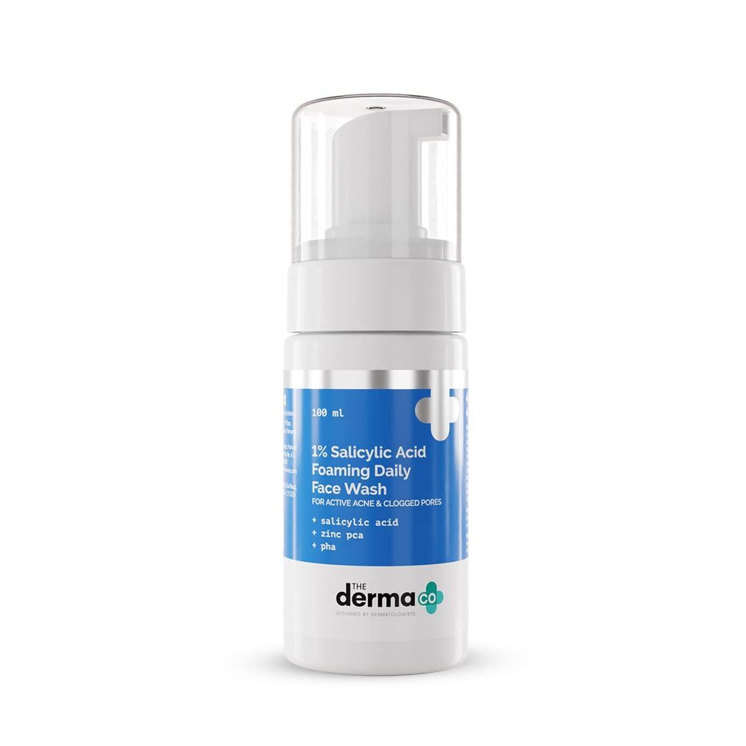 The Derma Co The Derma Co 1% Salicylic Acid Foaming Face Wash for Active Acne & Clogged Pores | Gently Cleanses & Exfoliates | Fights Acne | Suits Oily, Acne Prone Skin | 3.38 Fl Oz/100ml