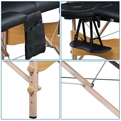 Alivinghome 2 Sections Folding Portable Massage Table Set,Height Adjustable Body and Beauty Massage Bed,Spa Facial Salon Tattoo Bed,Folding SPA Bodybuilding Massage Table (Black Color, 84" x 27.56" x 33.46")
