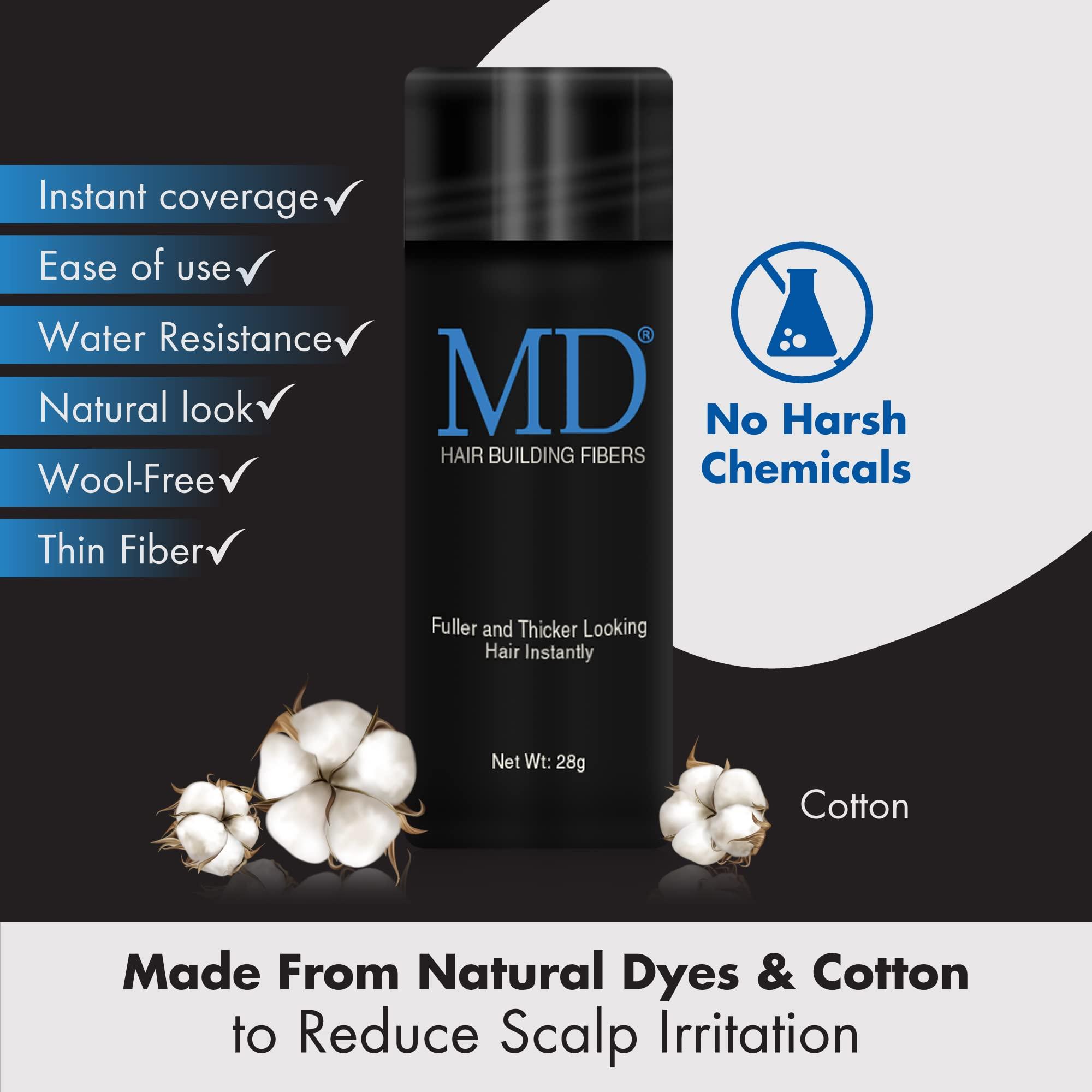 MD MD Ultimate Hair Thickening Fiber (Black) Natural, Chemical-Free, Sweat Resistant Hair Building Fibers Concealer for Men & Women, Baldness Cover Up, Receding Hairlines & Grey Touch-Ups