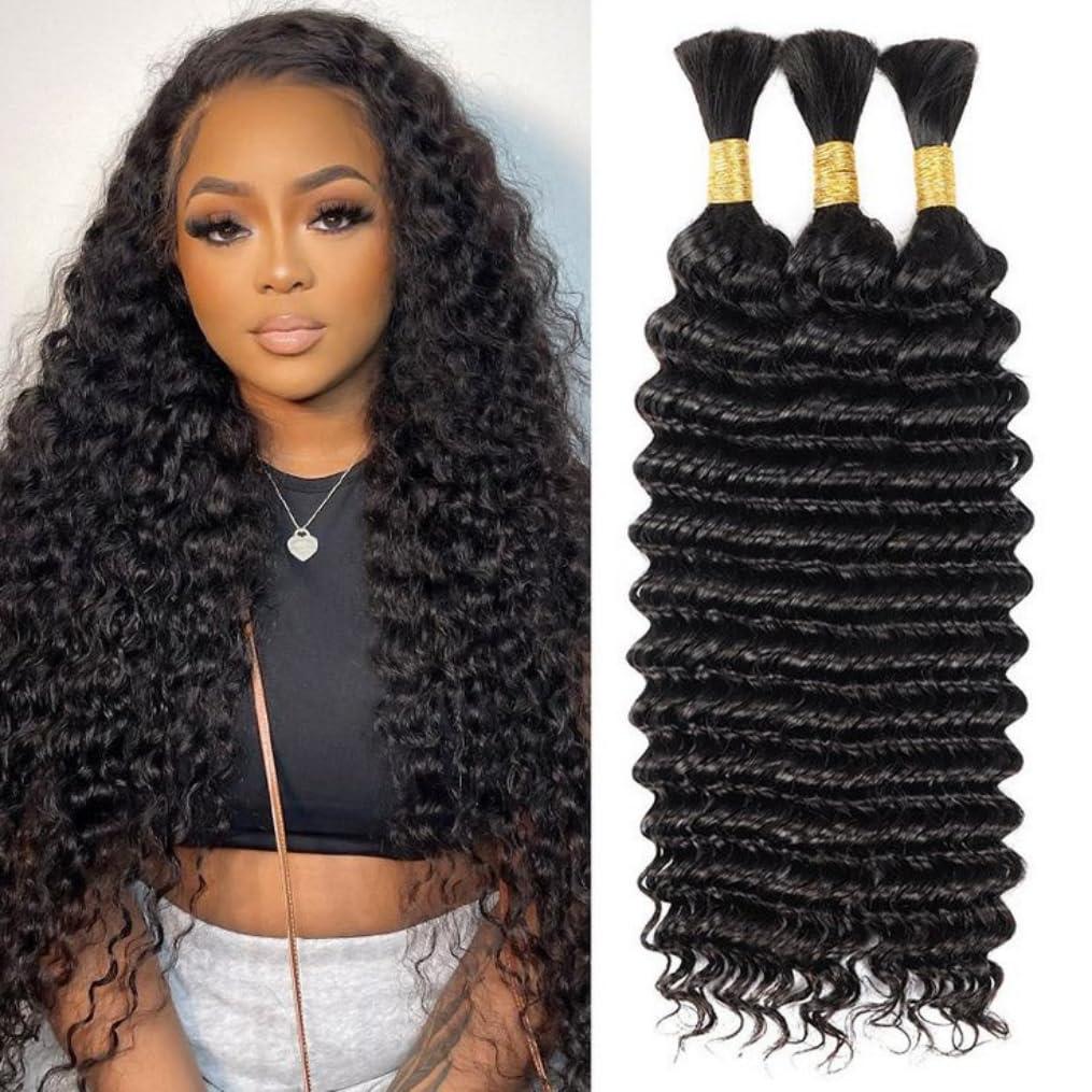 IMANI HAIR Deep Wave Human Hair Bundle Brazilian Virgin Hair 18 inch Deep Wave 1 Bundle 100% Unprocessed Natural Black Color deep wave Human Hair for Braiding (1B, Bulk 1B 200g)