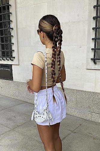 LullaBellz LullaBellz Synthetic Hair Extension Double Up Braid Grande 26 Length, Chocolate Brown Hairband Base, Pre-Sectioned Hair with Clear Elastics 2 Hair Grips, 2 Elastic Bands Suits All Hair Types