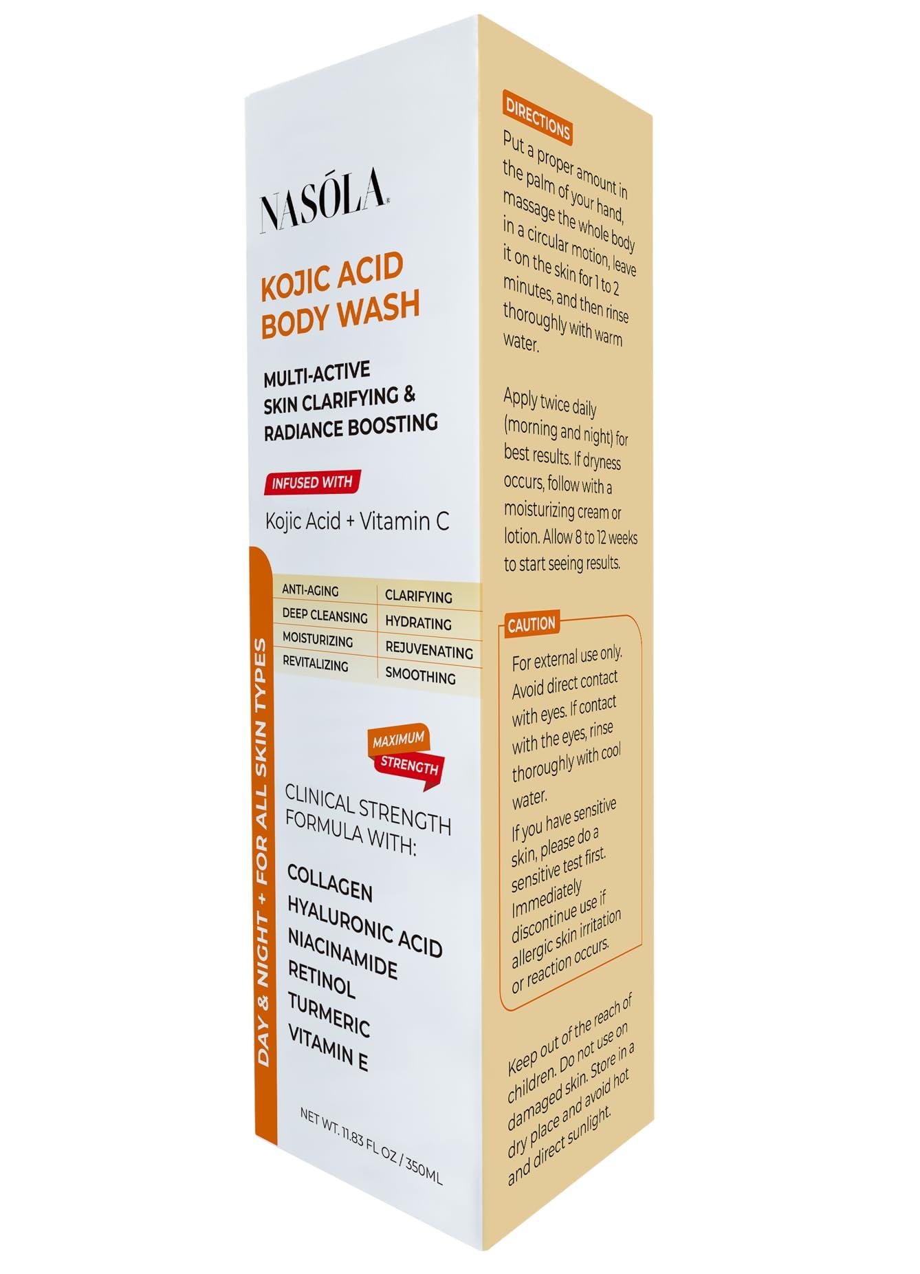 Nasola Nasola Kojic Acid Soap Body Wash + Turmeric Vitamin C Organic Natural Moisturizing Exfoliating Unscented Korean Cleansing Shower Gel for Women Men - 11.83 Fl Oz