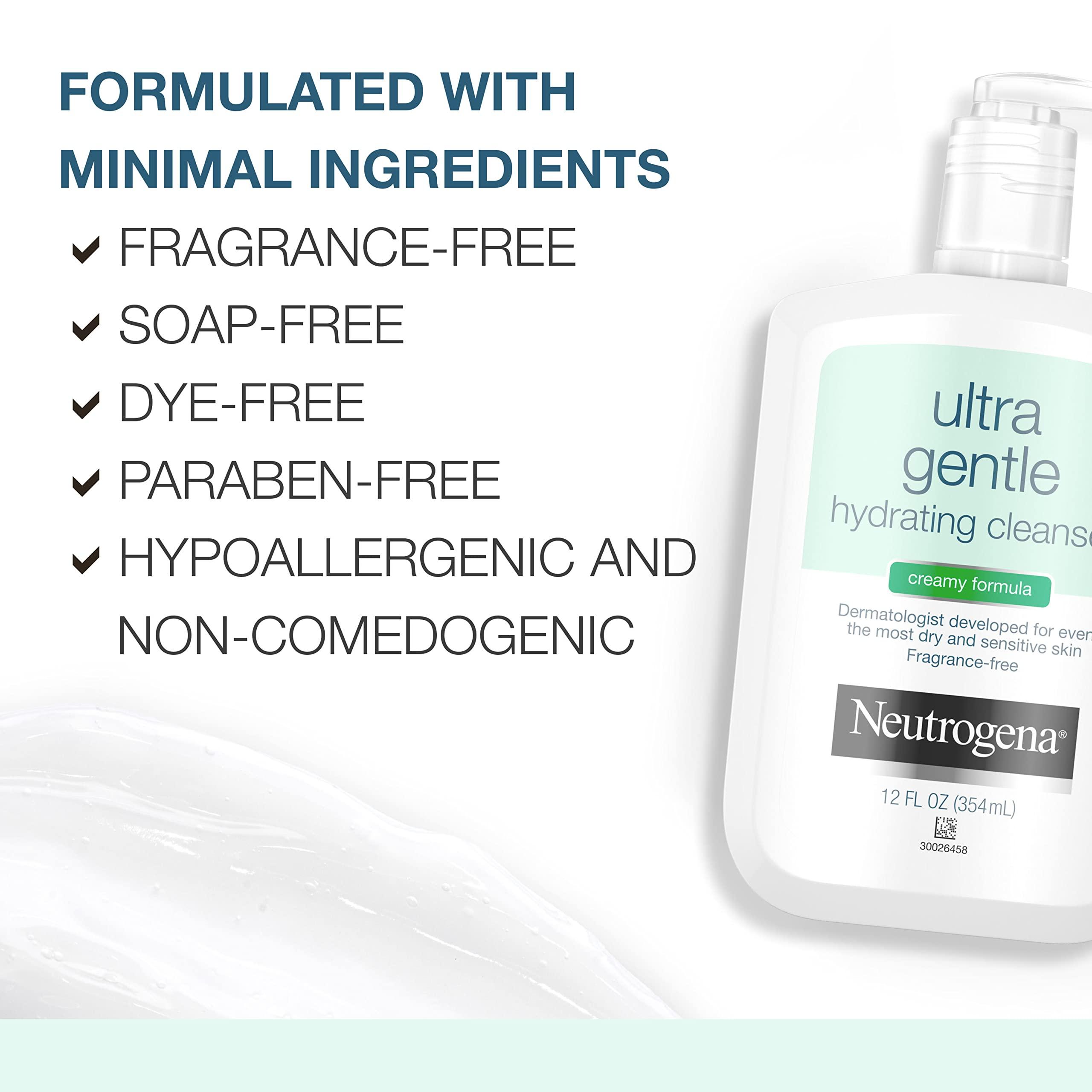 Neutrogena Neutrogena Ultra Gentle Hydrating Facial Cleanser, Non-Foaming Face Wash for Sensitive Skin, Gently Cleanses Face Without Over Drying, Oil-Free, Soap-Free, Fragrance-Free, 12 fl. oz