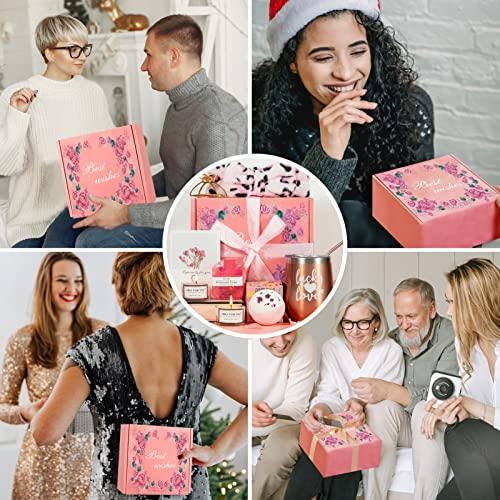 WOZUTUNT Valentine Gifts For Women Best Friend, Pink Relaxing Spa Gift Box Basket For Her, Unique Gifts for Women Mom Sisters Wife Girlfriend Who Have Everything, Happy Birthday Tumbler Bath Gift Boxes Set