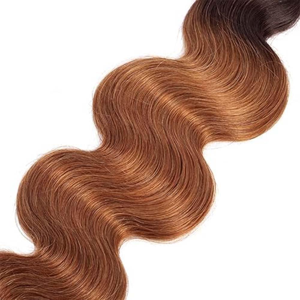 Niciitysi 26 28 30 inch Brown Human Hair Bundles 1B30 Brown Body Wave Bundles Two Tone Brazilan Black Root To Brown Bundles Human Hair Weave Virgin Remy Hair Extensions Double Weft 1B/30 Bundles Human Hair