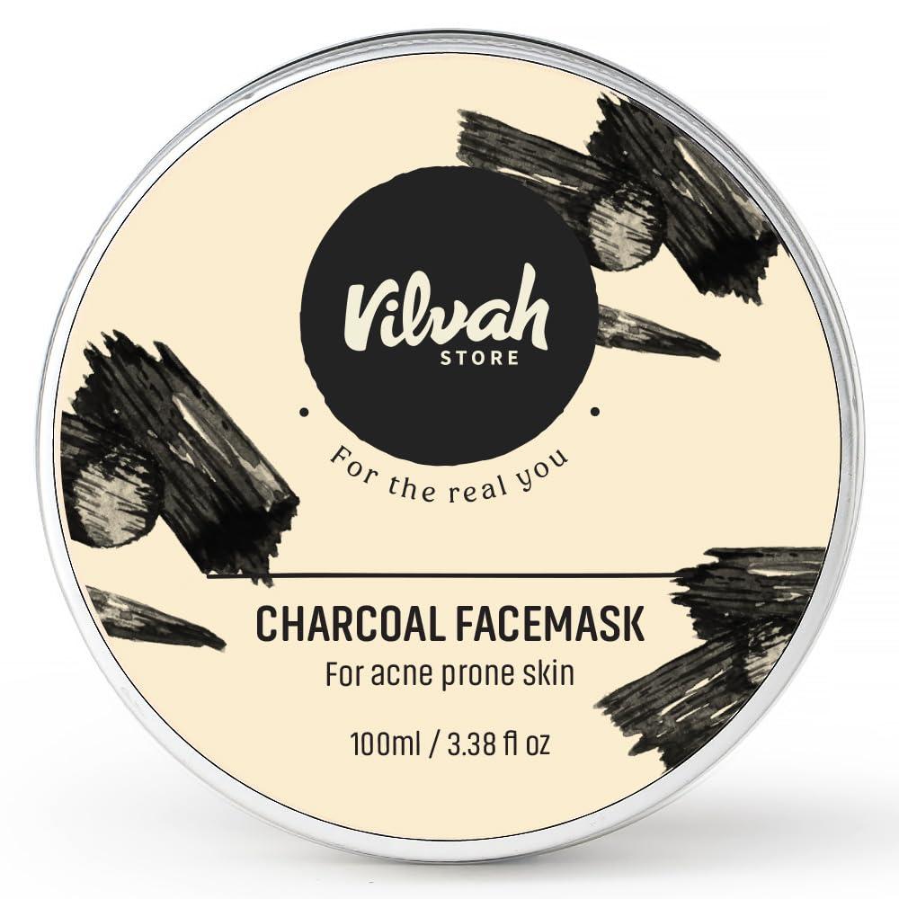vilvah STORE vilvah STORE Charcoal Facial Masks Facemask for Men & Women | Removes Blackheads and Whiteheads | Active Cooling Effect | Deep Skin Purifying Cleansing, 100g