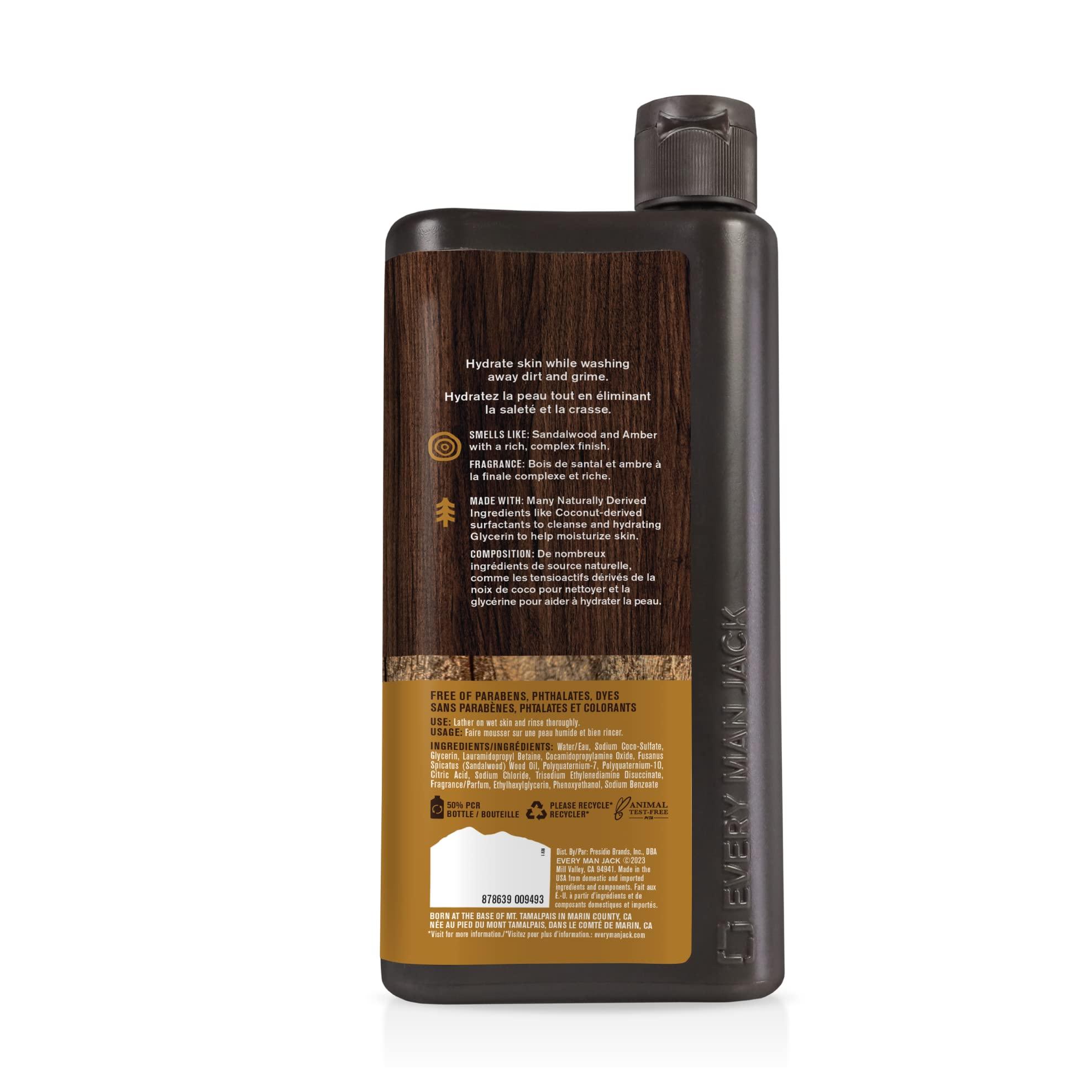 Every Man Jack Every Man Jack Amber+Sandalwood Hydrating Mens Body Wash for All Skin Types-Cleanse, Nourish, and Hydrate Skin with Naturally Derived Ingredients-Paraben Free, Phthalate Free, Dye Free-24oz(Pack of 2)