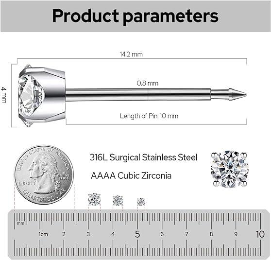 SugarTang SugarTang Ear Piercing Kit | Disposable Ear Piercing Gun Kit Made in 316L Surgical Stainless Steel with 4mm - 4prong Cubic Zirconia | At Home Self Piercing Kit with Earrings Studs