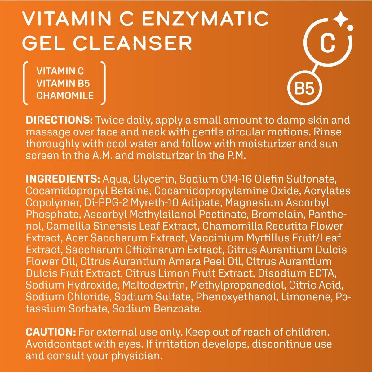 DERMATOLOGIC COSMETIC LABORATORIES DCL Skincare Vitamin C Enzymatic Gel Cleanser with Sugar Fruit Enzymes & Vitamins C/B5, 6.7 Fl oz