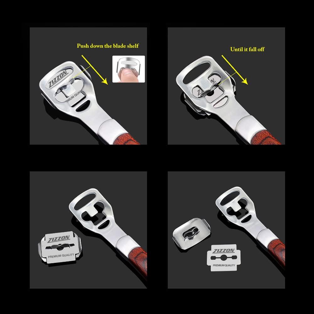 ZIZZON ZIZZON Foot Care Pedicure Callus Shaver Hard Skin Remover Wood Handle 10 Blades ZIZZON
