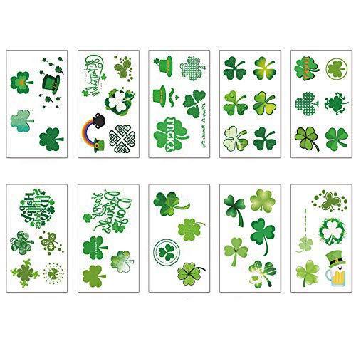 Encci St. Patrick's Day Tattoos – 10 Sheets Encci Temporary Shamrock Tattoos 10 Set For St.Paddy's day Irish Tattoo Sticker Clover Tattoos Parade Party Favors Decorations (style 1)