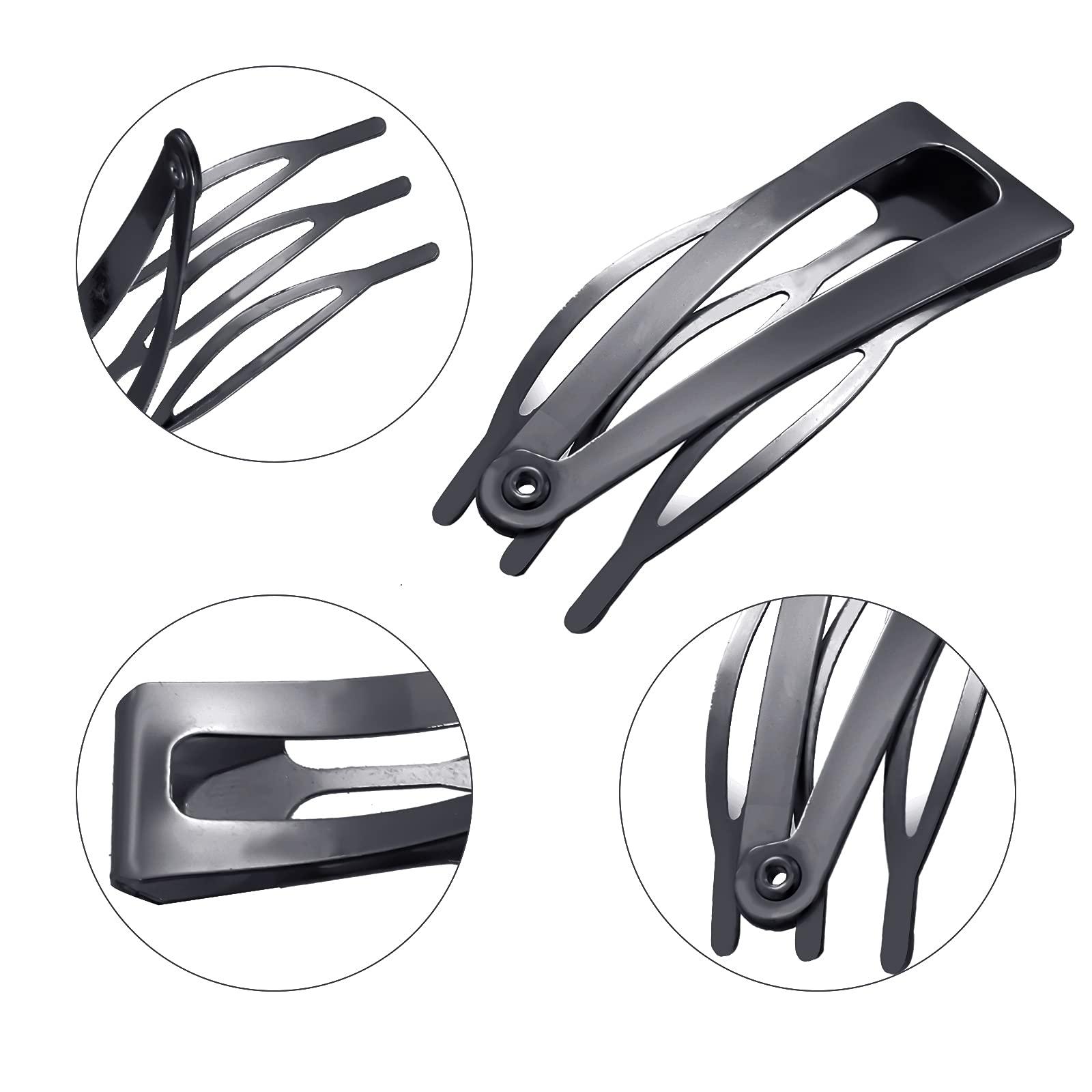 Chinco Chinco 24 Pcs Double Grip Hair Clips Metal Snap Clips Women Barrettes for Hair Making, Salon Supplies(Gun Black,2 Inch)