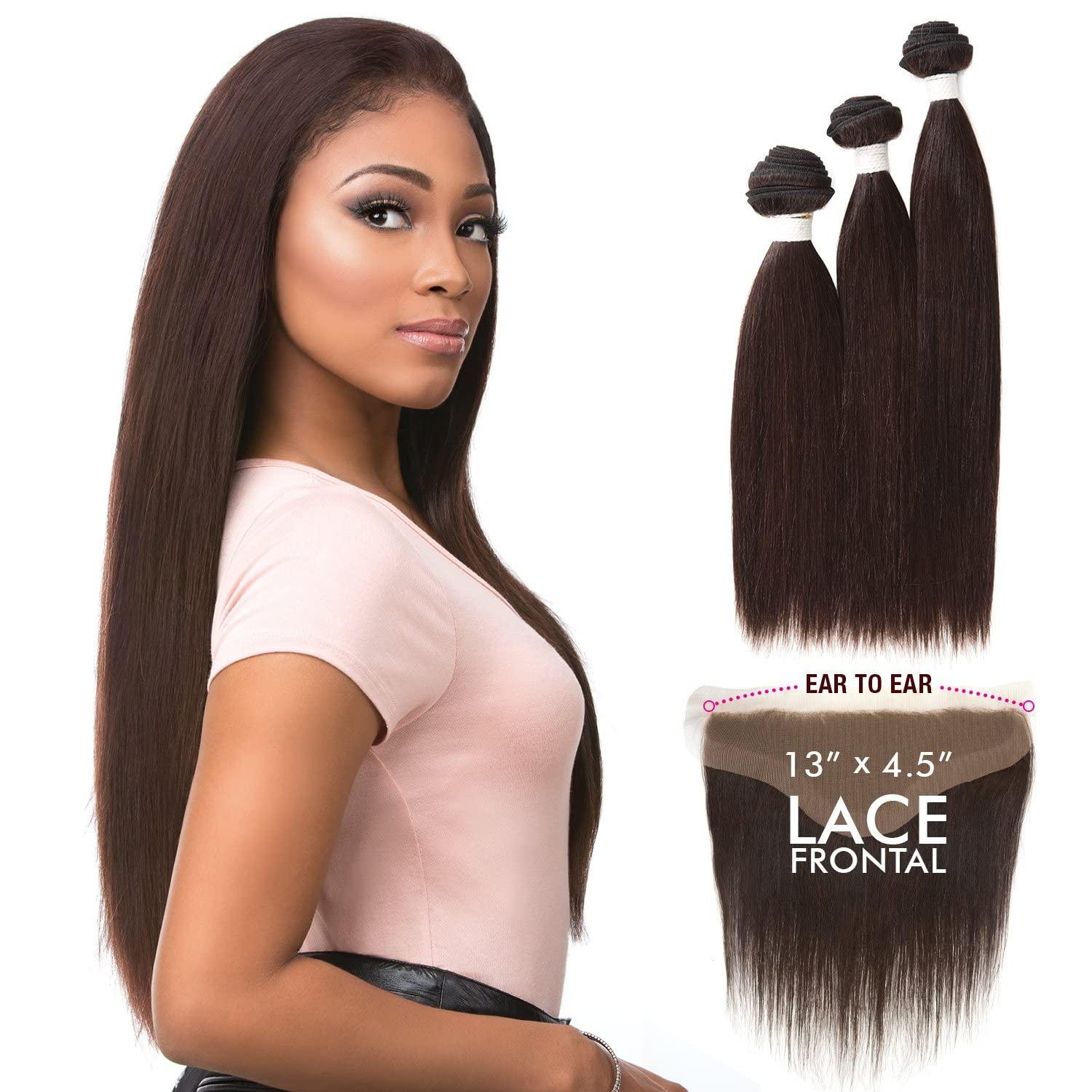 Sensationnel Sensationnel Virgin Remy Human Hair Weave Bare&Natural Straight+13\"x4.5\"Closure (10\"+12\"+14\", NATURAL)