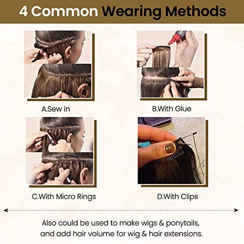 Benafee Sew in Hair Extensions Human Hair 14” Double Weft Sew in Weft Hair Extensions Dark Brown to Bleach Blonde Human Hair Weave Bundles Hand Tied Weft Hair Extensions Human Hair Sew in Hair Extensions