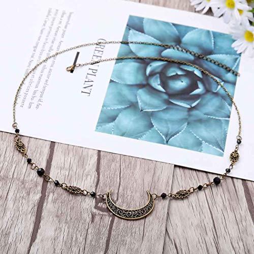 Bomine Bomine Boho Crescent Moon Head Chain Vintage Crystal Headpieces Hair Acessories for Women and Girls (Bronze Black Crystal)