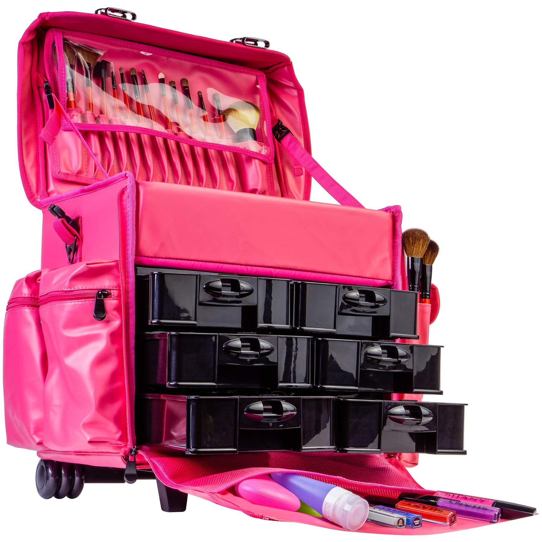 SHANY SHANY Makeup Artist Soft Rolling Trolley Cosmetic Case with Free Set of Mesh Bag Makeup Organizer - Travel Rolling Makeup Bag - Sweetheart