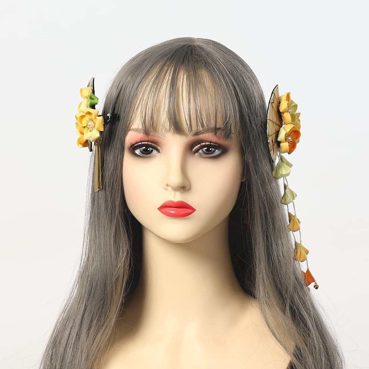 CAMDOM 2Pcs Womens Japanese Kimono Flower Hair Clips Tassel Hair Hairpins Traditional Kanzashi Hair Accessories Set