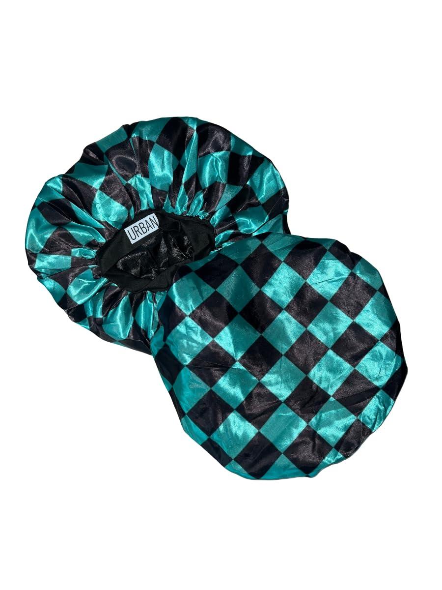 Urban Bonnet Co. Premium Hair Bonnet for Men Satin Bonnet Curly Hair & Dreadlocks Wrap Silk Bonnet Double Layer Sleeping & Shower Cap Anime Bonnet Soft Band (Checkerboard)
