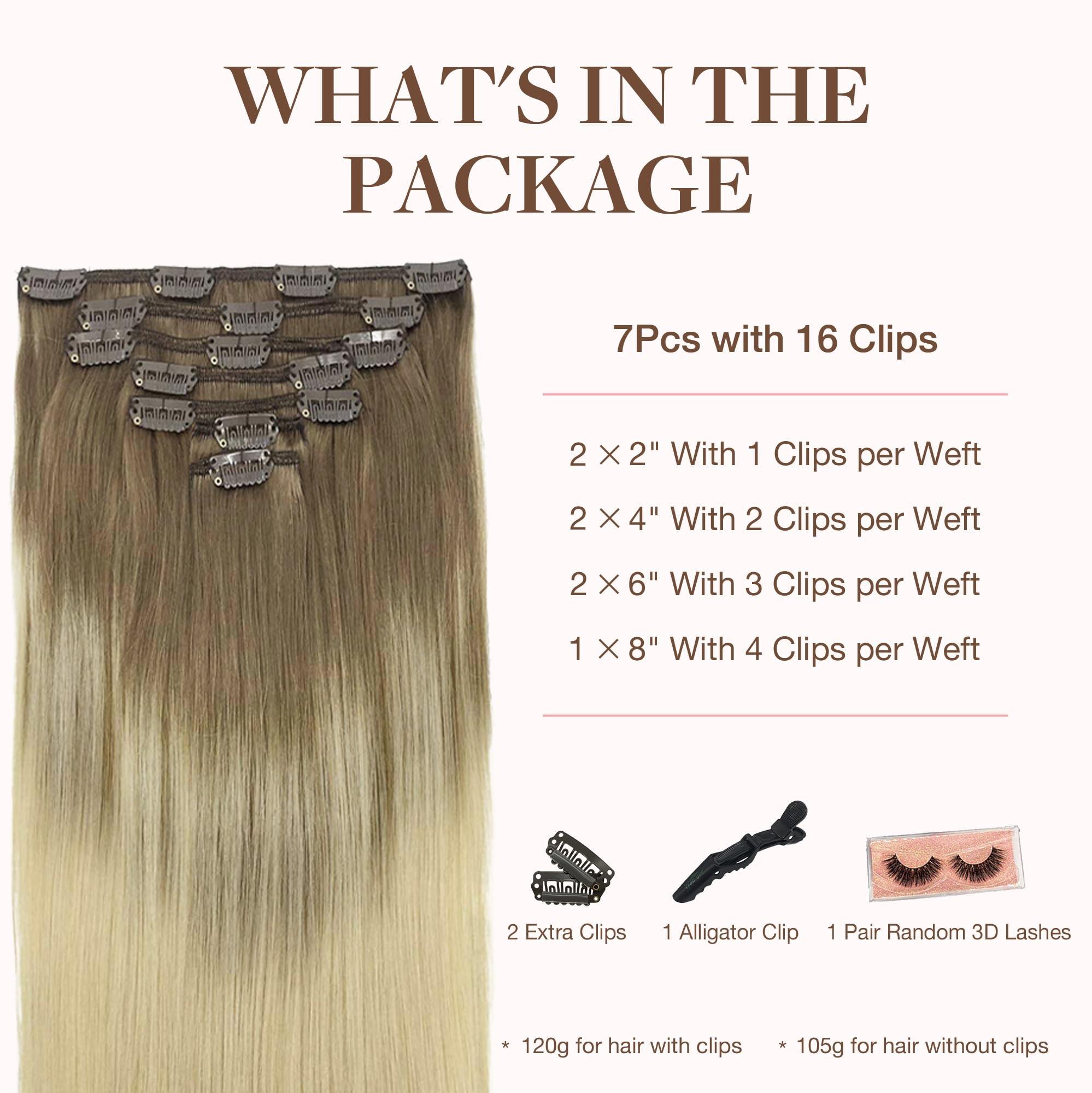 GOO GOO GOO GOO Clip in Hair Extensions Real Human Hair, Remy Human Hair Extensions Clip ins for Women, Natural Human Hair, 22inch 120g 7Pcs, 9/60 Balayage Ash Brown to Platinum Blonde