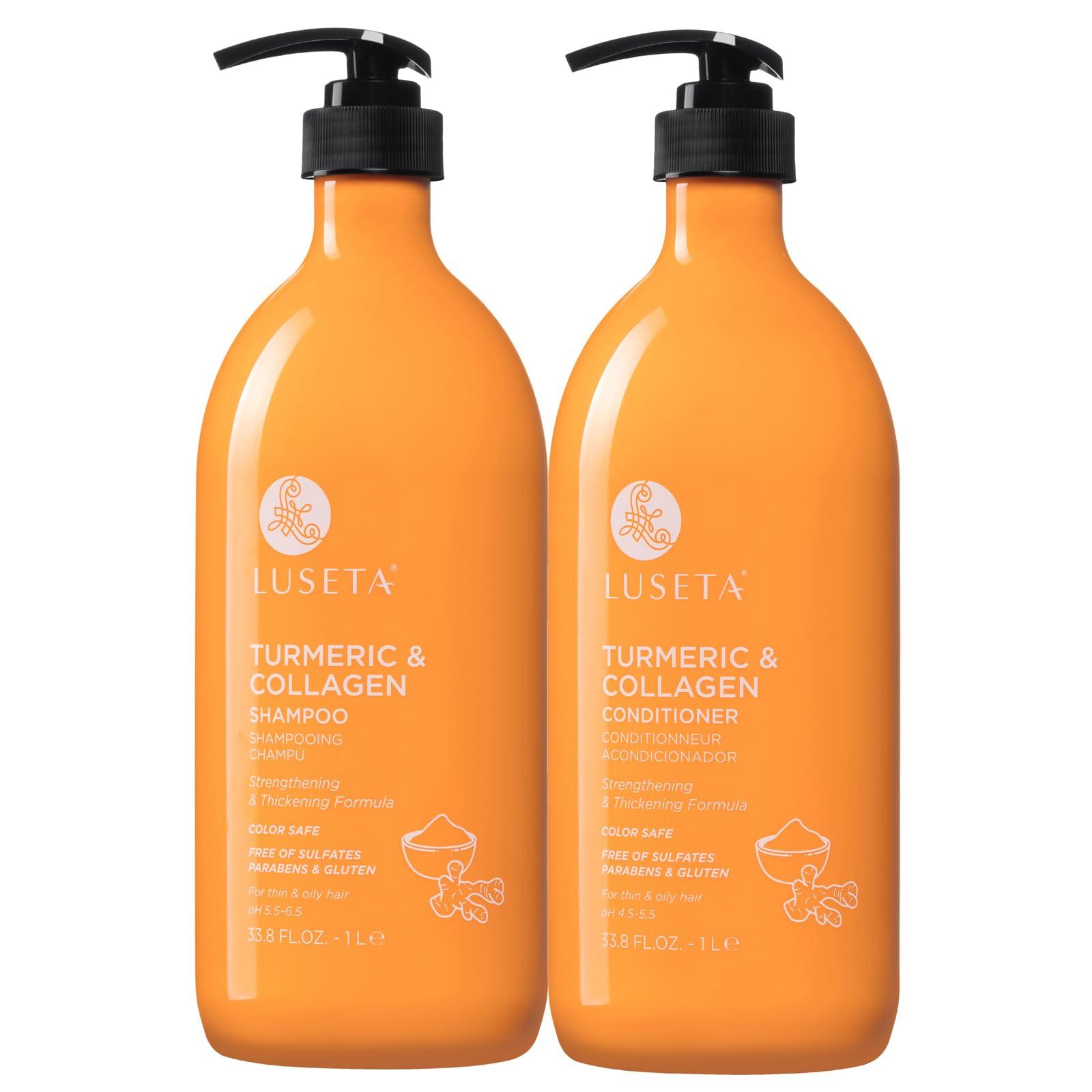 L LUSETA Luseta Shampoo and Conditioner Set with Turmeric & Collagen, Hair Volumizing Shampoo for Thin or Oil Hair, Sulfate and Parabens Free 2x33.8Oz