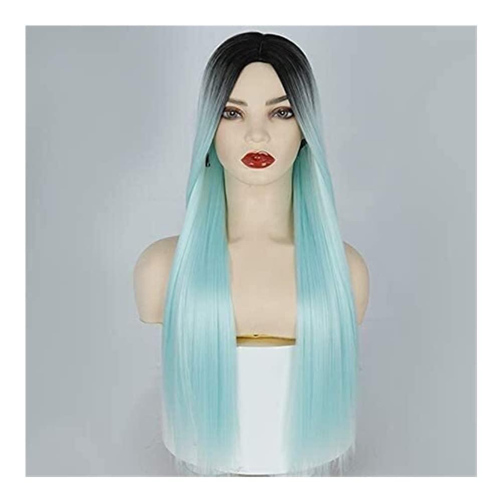 RUVOO RUVOO Wigs Long Light Blue Ombre Wigs for Women,Long Straight Mint Green Wigs Synthetic Lace Front Wig