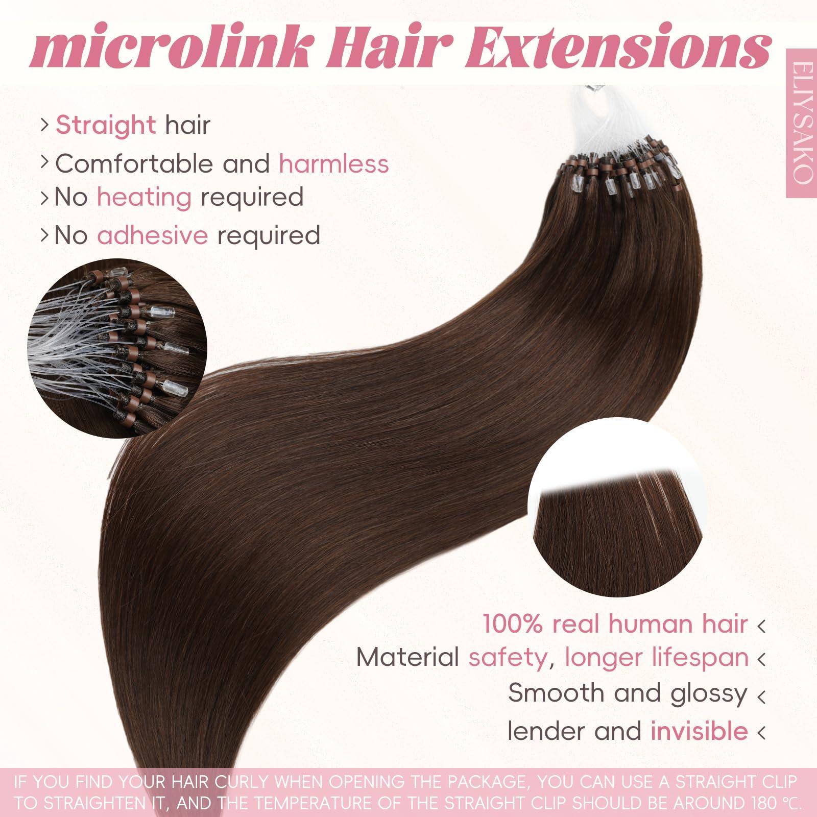Eliysako Microlink Hair Extensions Human Hair 50g 20inch(#4) Chocolate Brown Micro Link Hair Extensions Human Hair Microbead Hair Extensions Microloop Hair Extensions Human Hair For Women
