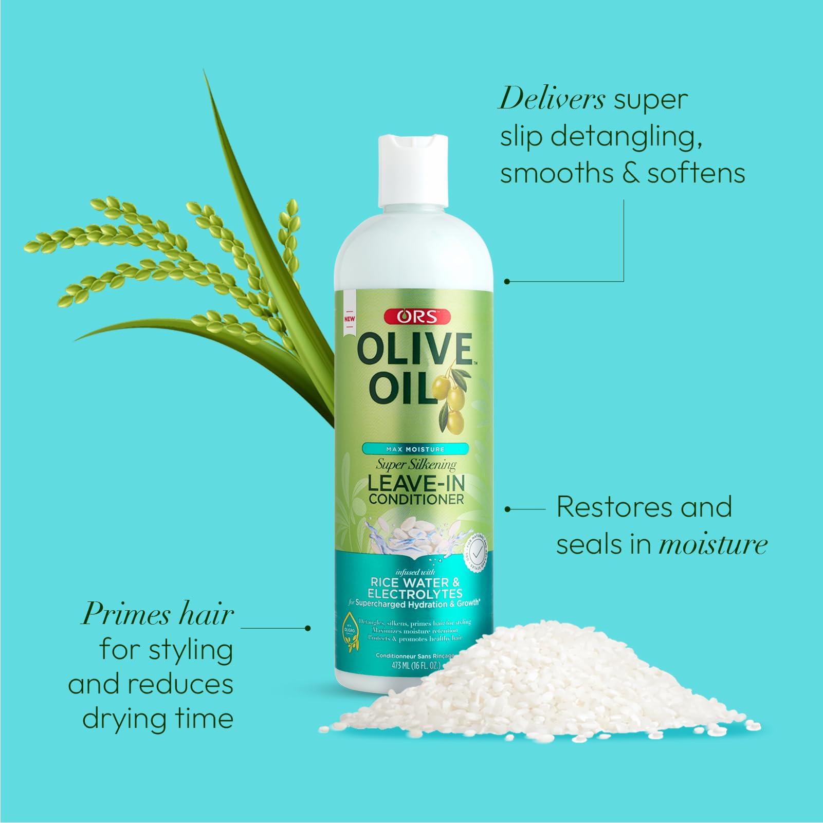 ORS ORS Olive Oil Max Moisture Super Softening Deep Treatment Conditioner Infused with Rice Water & Electrolytes - ORS Olive Oil Max Moisture Leave-In Conditioner with Rice Water and Electrolytes - Bundle