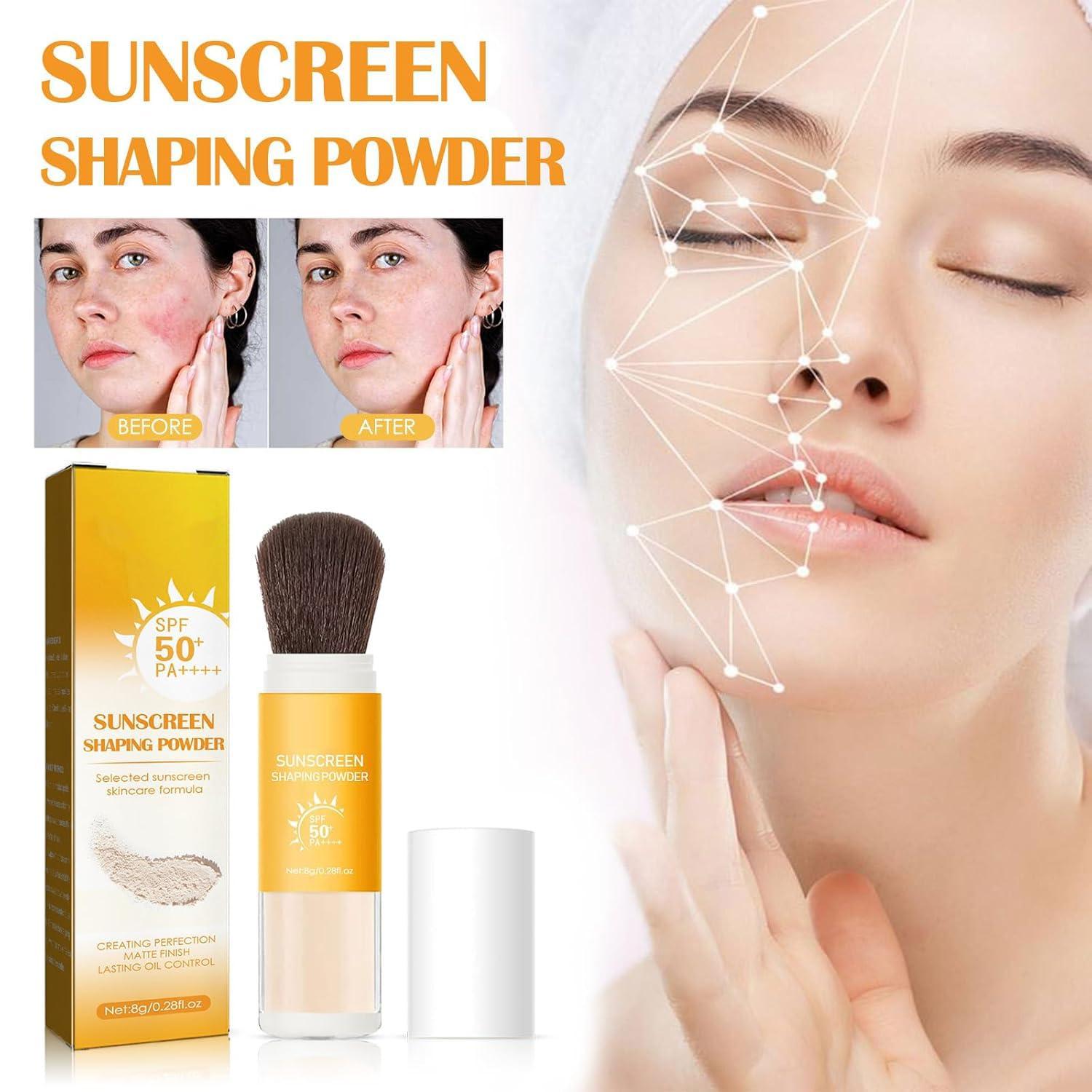 Jaysuing Mineral Powder Sunscreen, Powder Sunscreen for Face,Mineral SPF 50 PA+++ Sunscreen Powder,Long-Lasting Lightweight Breathable Sunscreen Power Brush