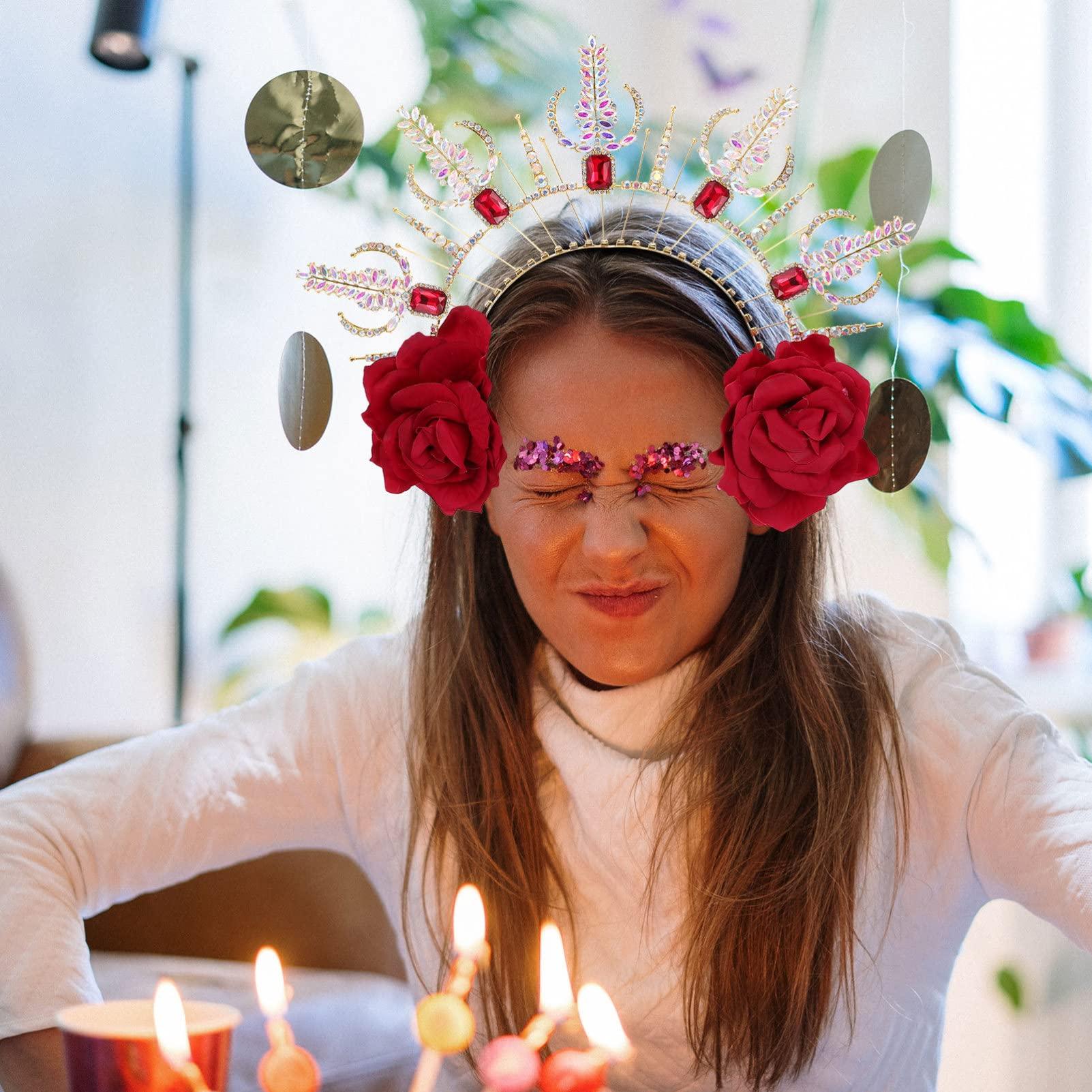 minkissy minkissy Notre Dame Headband rhinestone headbands for women headband hair accessories for women wedding roman goddess sun costume goth outfits Costume Prop Rose Greece bride Metal