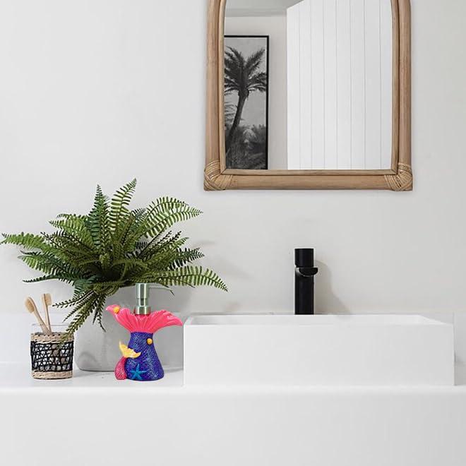 YHHRESINKING Mermaid soap Dispenser for Bathroom Kitchen, Resin Lotion Dispenser, Liquid Hand soap Dispenser with Pump Bottle for Kitchen Sink and Bathroom Lavatory, Home Decor Organizer (Purple)