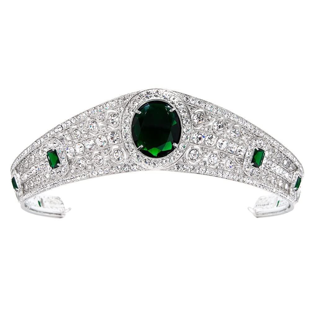 SEPBRIDALS The Greville Emerald Kokoshnik Replica Tiara,Crystals Princess Eugenie Wedding Tiara Headpieces Jewelry