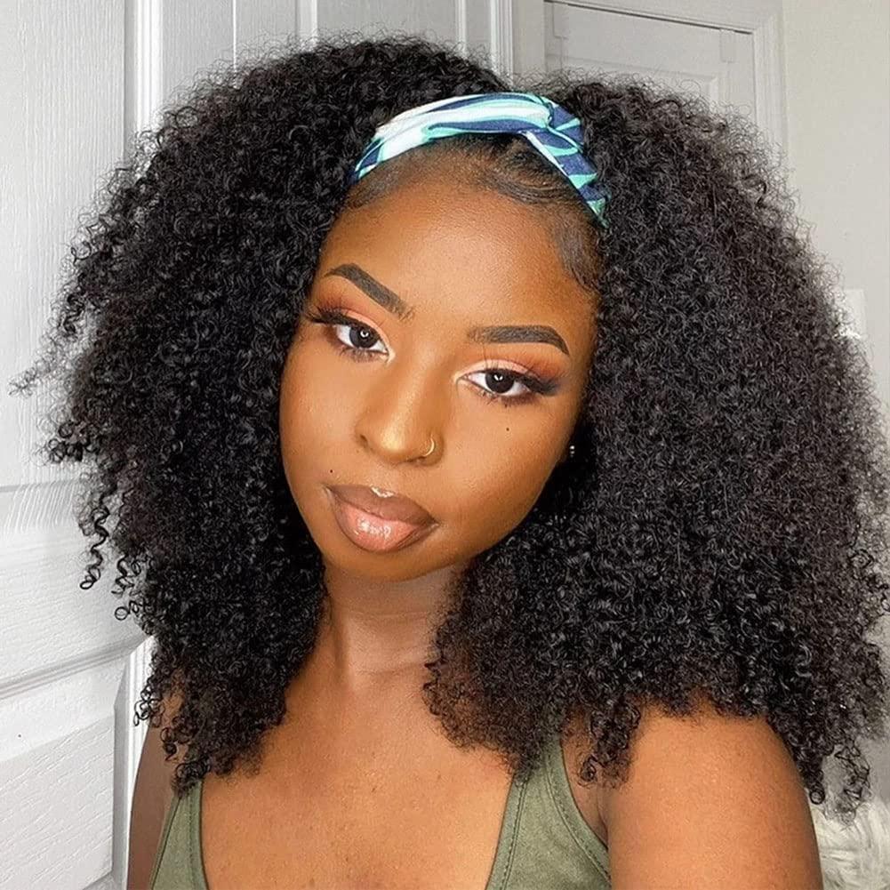 ISEE ISEE Hair Afro Kinky Curly Headband Wig Human Hair 180% Density Afro Wigs for Black Women Natural Curls 10A Glueless Human Hair Wigs (14 Inch)