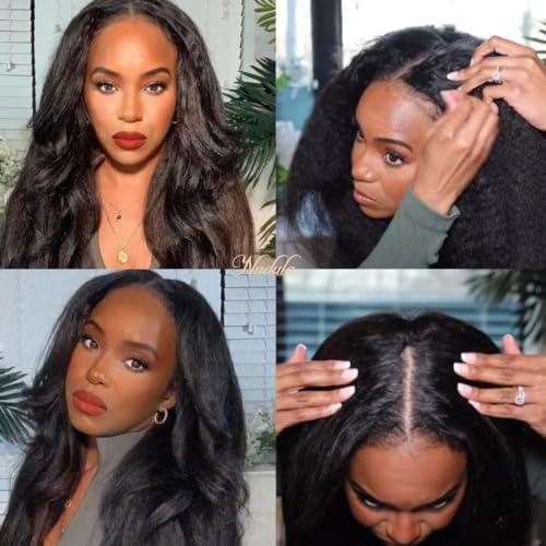 Nadula Nadula V Part Wig Yaki Straight Human Hair No Leave Out Glueless Upgraded U Part Wigs for Women,10A Yaki Straight V-part Wigs V Shape Clip in Half Wig Ready to Go 150% Density 16inch